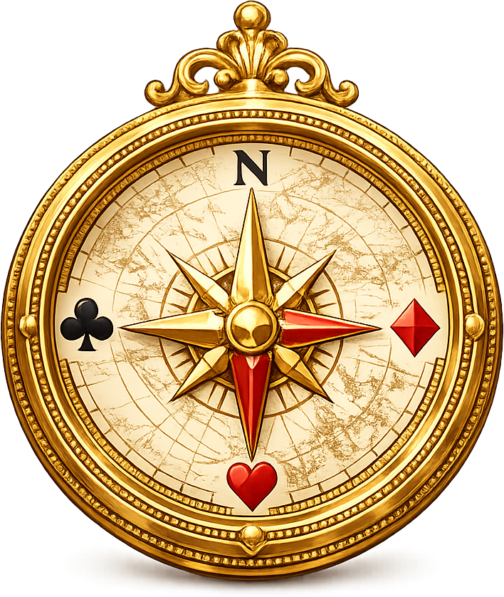 A poker-themed compass